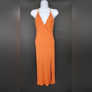 Rust Orange Womens Ribbed Slip Dress Size M Racerback Slinky Coquette Strappy